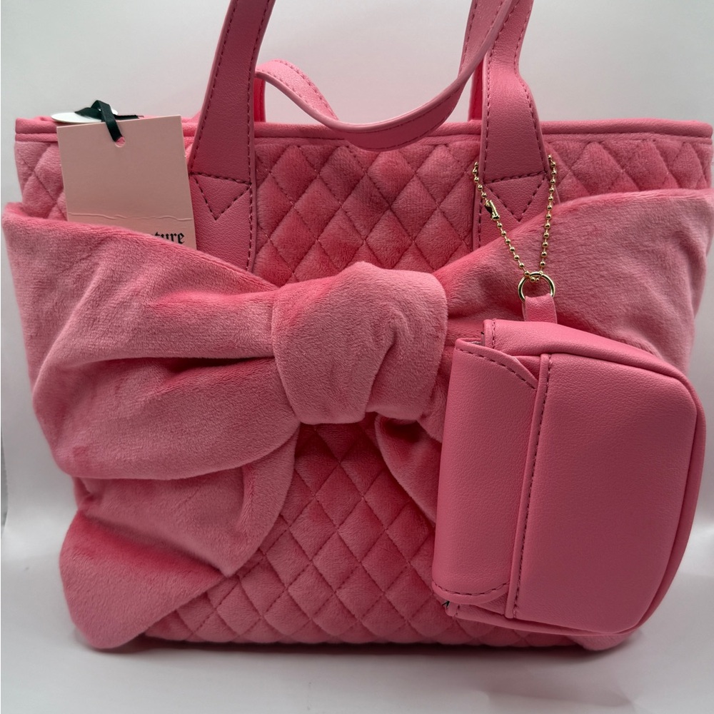 Small Pink Quilted Tote Bag with Bow Accent